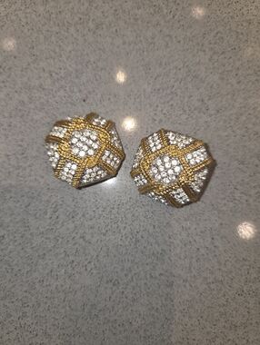 Swarovski Gold and Crystal Dome Clip-On Earrings